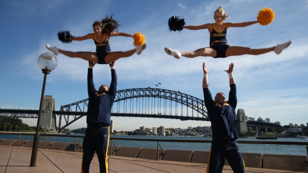 University of California Golden Bears cheerleaders ahead of the Sydney Cup.