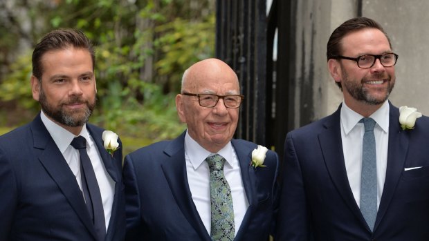 News Corp executive chairman Rupert Murdoch with his sons Lachlan (left) and James.