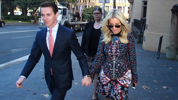 Oliver Curtis and wife Roxy Jacenko arrive at St James Supreme Court on Tuesday.