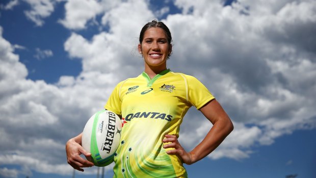 SYDNEY, AUSTRALIA - NOVEMBER 14: Charlotte Caslick poses during the Australian Sevens Rugby Jersey launch at the Sydney Academy of Sport on November 14, 2016 in Sydney, Australia. (Photo by Mark Metcalfe/Getty Images)