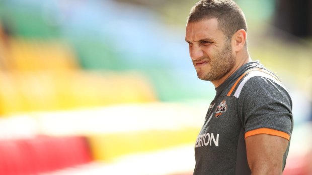At the centre of a firestorm:  Robbie Farah looks on suring Wests Tigers training.