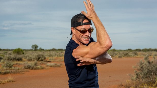 Jean-Claude Van Damme squares up in desert outside Broken Hill.