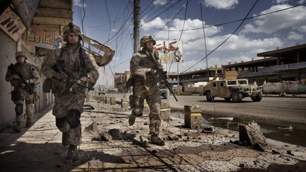 US Marines on patrol in Ramadi, 115 kilometers (70 miles) west of Baghdad, in 2006. 