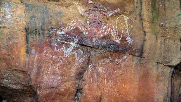 Wall paintings on Nourlangie Rock in Kakadu National Park.