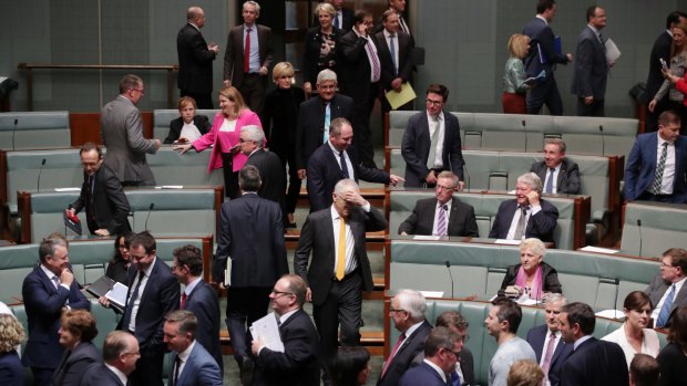 Prime Minister Malcolm Turnbull enters the House after his government lost a division in the House of Representatives.