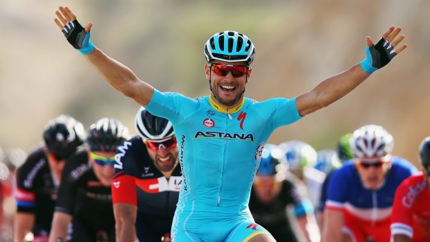 Andrea Guardini of Italy and the Astana Pro Team celebrates winning stage one of the 2015 Tour of Oman on Tuesday.