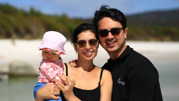 Andrew and Sophie Courtney with their daughter on holiday in Tasmania.