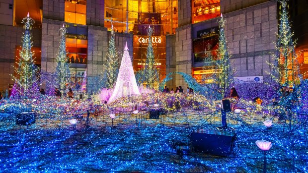 Christmas illuminations at Caretta shopping mall in Tokyo's Shiodome district.