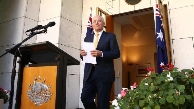 Prime Minister Malcolm Turnbull ahead of the surprise announcement in Canberra.