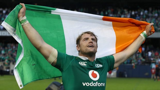 Special moment: Jamie Heaslip of Ireland celebrates the win.