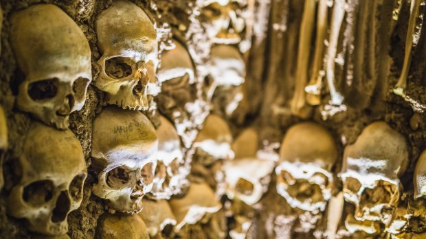 Skulls inside the chapel of bones Capela dos Ossos.