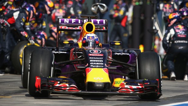 Daniel Ricciardo makes a pit stop during the grand prix on Sunday.