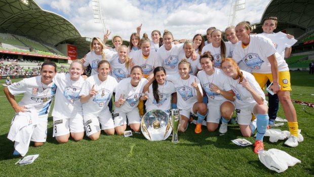 Melbourne City celebrate their W-League title earlier in the year.