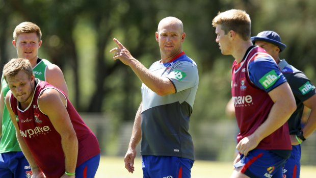 Knight moves: Nathan Brown directs his troops at a training session at Newcastle.