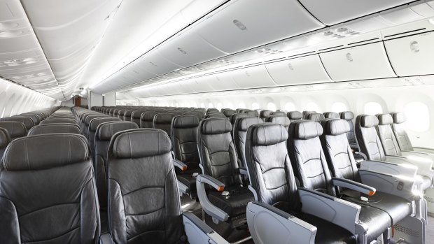 Economy class on a Jetstar Boeing 787 Dreamliner.