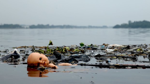 Pollution floats in Guanabara Bay, site of sailing events for the Rio 2016 Olympic Games.