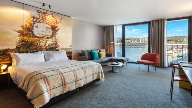 A Superior Waterfront room at MACq01 Hotel Hobart.