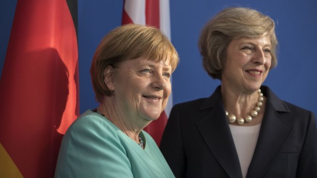 German Chancellor Angela Merkel, left, with British prime minister Theresa May in Berlin last week.