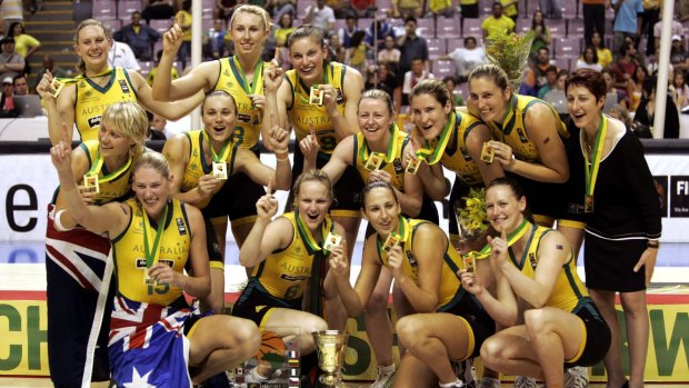 Glory days: Australia's basketball team pose after winning the Women's World Championship basketball tournament in Sao Paulo in 2006.