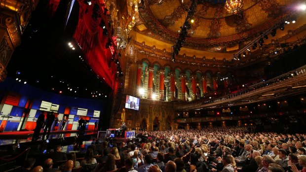 Full house: the Republican presidential primary debate at Fox Theatre, Detroit, on Thursday. 