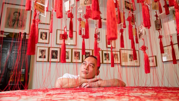 Phuong Ngo, with his work, Colony, at the Museum of Contemporary Art.