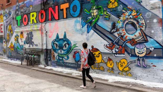 Street Art in Graffiti Alley and Buildings on Queen Street West