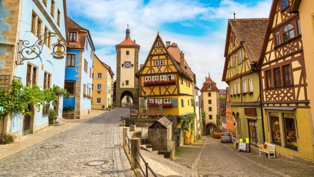 Medieval street in Rothenburg ob der Tauber.