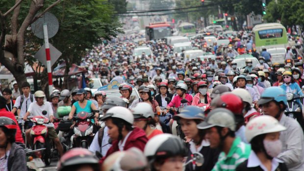 Busy traffic in Saigon, Vietnam.