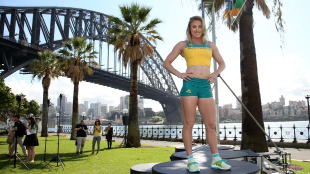 On track: Champion hurdler Sally Pearson models Australia's Olympic team uniform for the Rio 2016 Olympics.