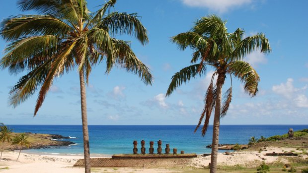 Some of Easter Island's 887 moai can be seen at Anakena Beach.