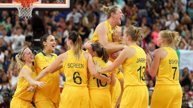 Bronzed Aussies: Suzy Batkovic rises above the pack at the London Olympics after the Opals snared third spot.