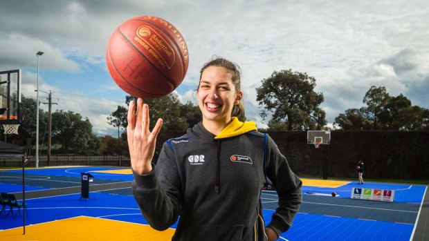 Australian Opal Marianna Tolo at the launch of the three-on-three courts.