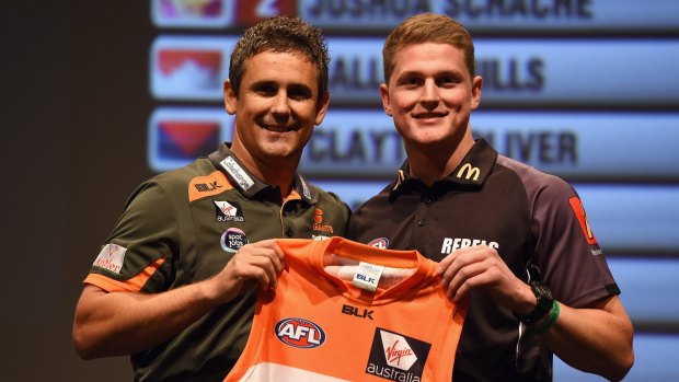 Making the step up: Greater Western Sydney Giants coach Leon Cameron with Jacob Hopper at the AFL draft at Adelaide in November.