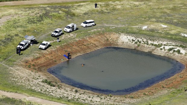 Aerial photographs of the dam on the Hunt family's property, Watch Hill, near Lockhart.