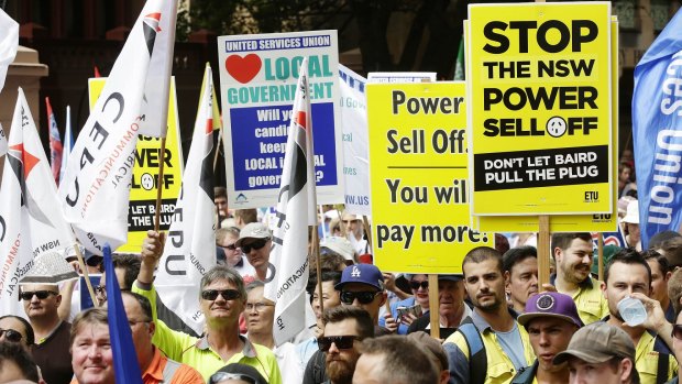 Protesters rallied to reject plans for asset sales in NSW.