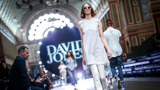 Models on the catwalk for the David Jones show at the Royal Exhibition Buildings. 