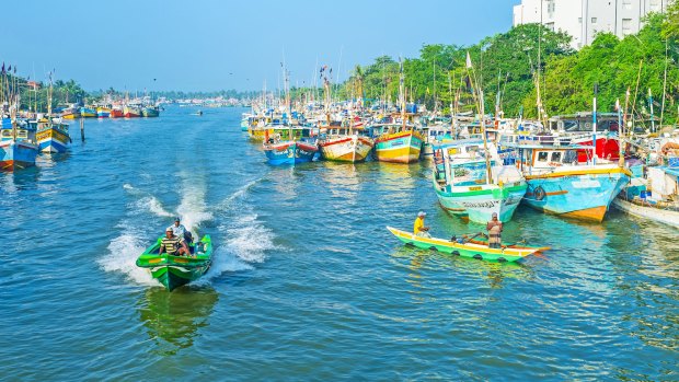 Boats on Negombo lagoon.