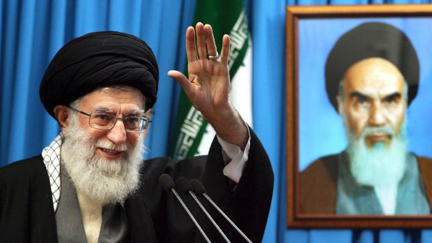 Iran's Supreme Leader, Ayatollah Ali Khamenei, delivers a sermon in 2012 beside a portrait of Ayatollah Ruhollah Khomeini, the figurehead of the Iranian Revolution.