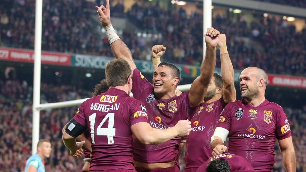Justin Hodges of Queensland celebrates during game three of the State of Origin.