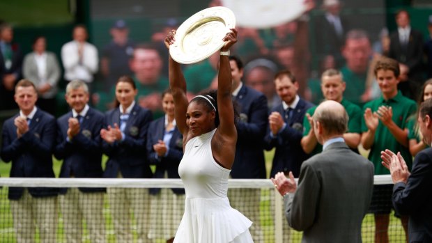 Trophy time: Serena Williams following her victory in the final against Angelique Kerber.