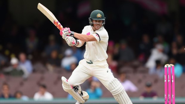 Cutting away: David Warner bats during day five of the third Test.