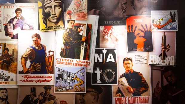 Propaganda posters on display at the Plokstine nuclear missile site.