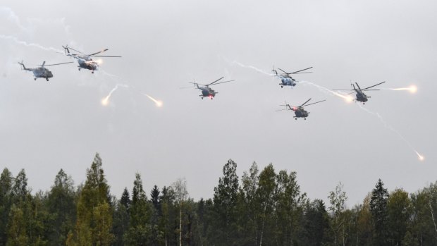 Helicopters during Zapad, a large Russian military exercise, September 2017.