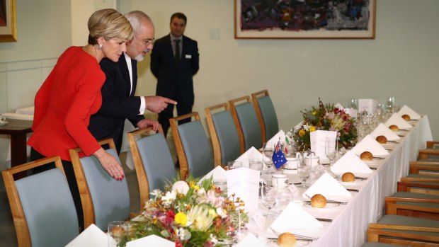 Foreign Affairs Minister Julie Bishop met with Iranian Foreign Minister Dr Javad Zarif at Parliament House in Canberra on Tuesday