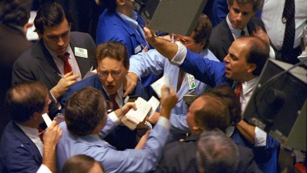 Panic selling on the floor of the New York Stock Exchange on October 19, 1987.