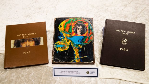 Diaries of John Lennon from the years 1975, 1979 and 1980 displayed at the police headquarters in Berlin.