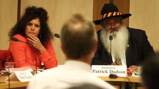 Senators Malarndirri McCarthy and Pat Dodson question Indigenous Affairs Minister Nigel Scullion during Senate estimates last week. 