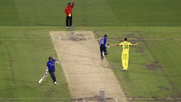 Josh Hazlewood of Australia appeals for the wicket of James Taylor on Saturday.