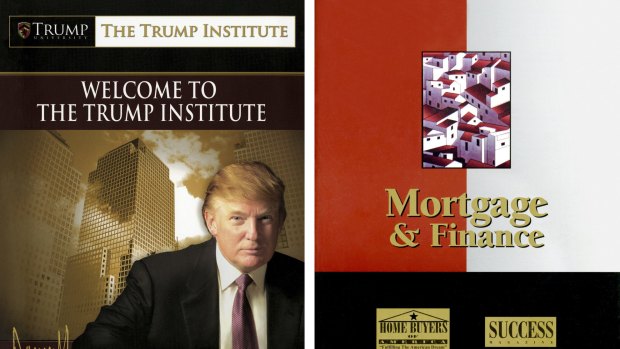 Undated handout images of a book, at left, from The Trump Institute, and, at right, a publication of Success magazine, a book in the 'Real Estate Mastery System' from which contents were taken without attribution.