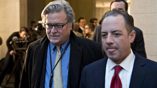 Steve Bannon, left, and Reince Priebus are among those urging Trump to spare Jeff Sessions.